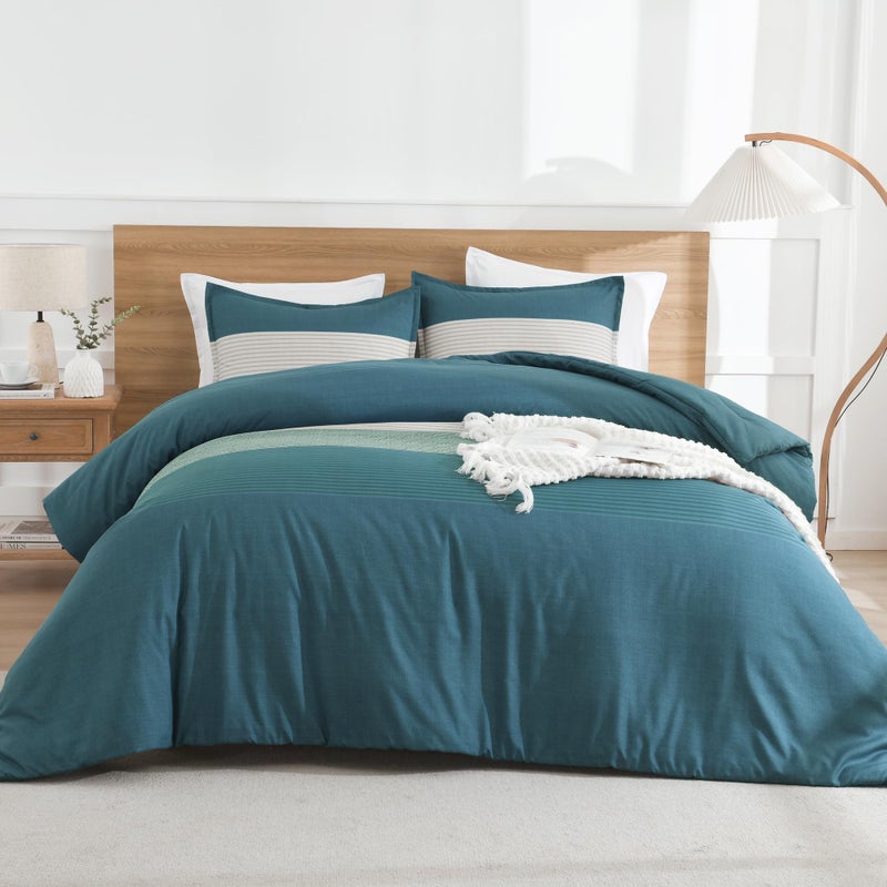 Litanika طقم لحاف Litanika Twin/Twin XL باللون الأزرق المخضر الداكن - قطعتين خفيف الوزن مخطط بألوان متعددة، طقم سرير لجميع المواسم - Image 2